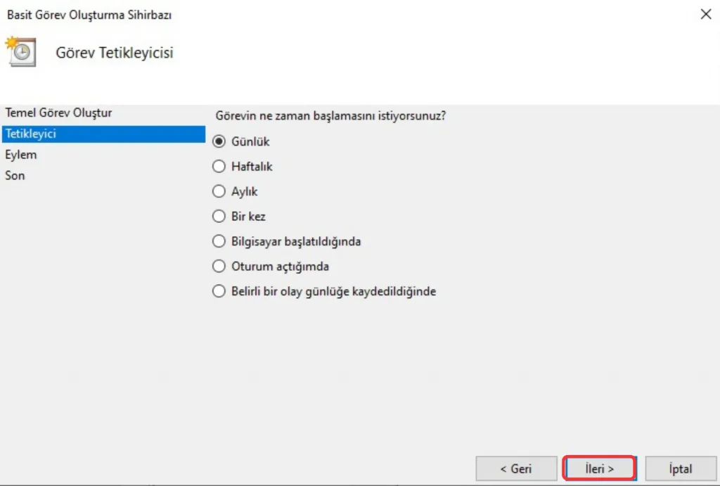 4. Görev Zamanlayıcı ile Otomatik Kapatma Ayarlama