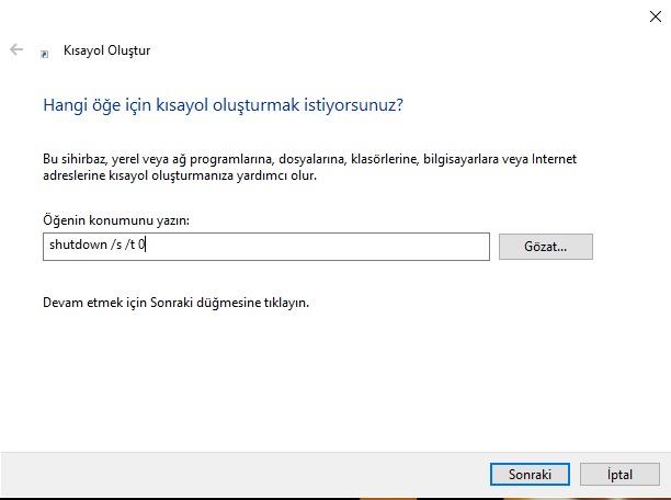 Masaüstü Kısayolu ile Bilgisayarı Otomatik Kapatma