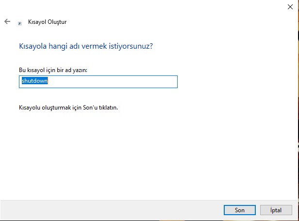 Masaüstü Kısayolu ile Bilgisayarı Otomatik Kapatma