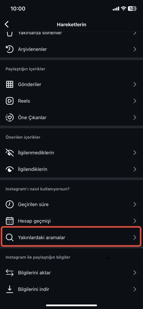Instagram Arama Geçmişini Temizleme