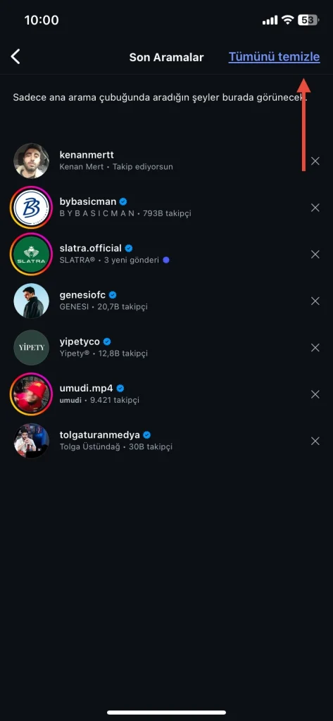 Instagram Arama Geçmişini Temizleme