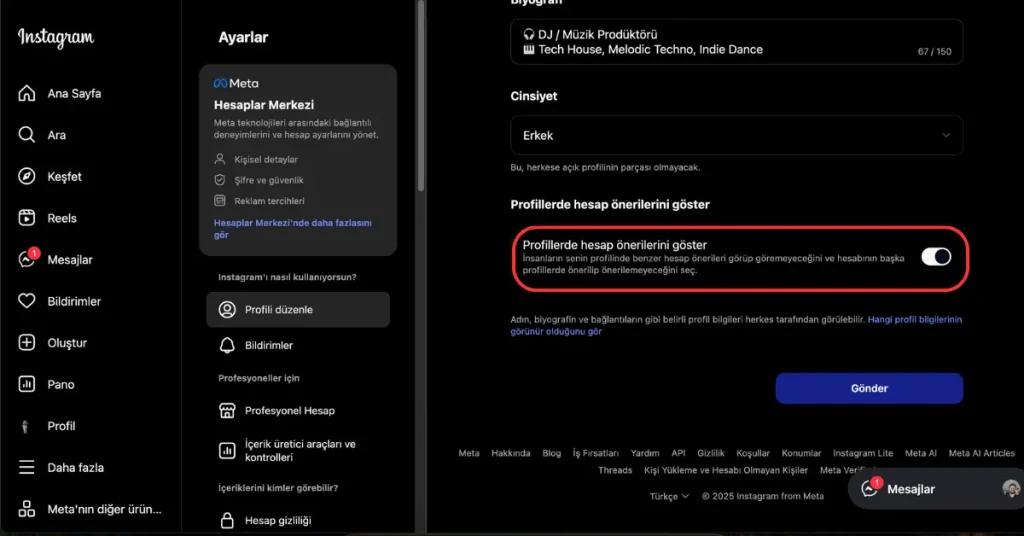 Instagram Benzer Hesap Önerilerini Devre Dışı Bırakma (Bilgisayar)