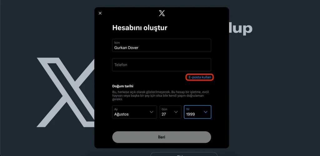 twitter x hesabi nasil acilir