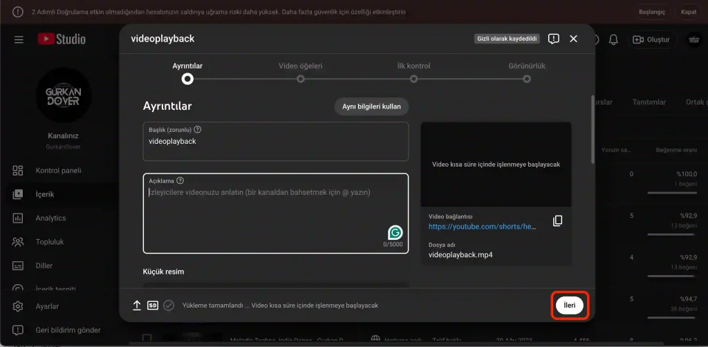 bilgisayardan youtube shorts videosu nasil yuklenir 2