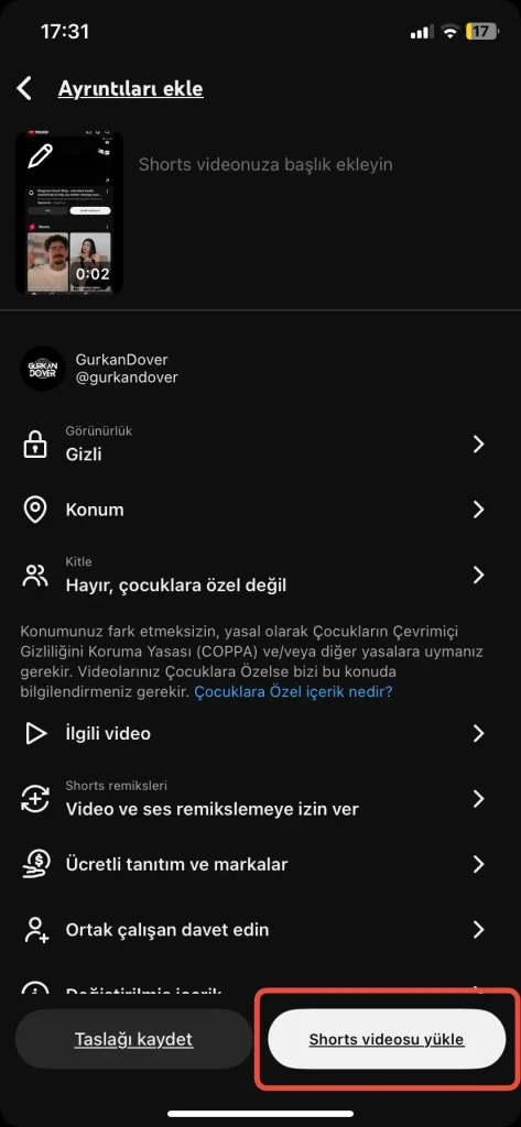 youtube uygulamasindan shorts cideosu nasil yuklenir
